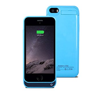 YHhao for iPhone 5s Charger Case, iPhone 5 Battery case , 4200mah External Battery Bank with Kick Stand for Apple iPhone 5s/5, Full Body Protection (no cable included) (Blue)