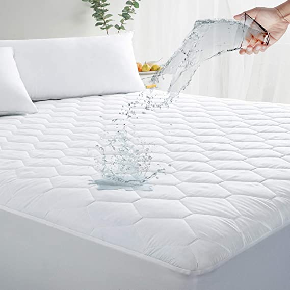 MASVIS Twin Waterproof Mattress Pad Cover Stretches up 8-21" Deep Pocket - Hypoallergenic Fitted Quilted Cooling Mattress Protector