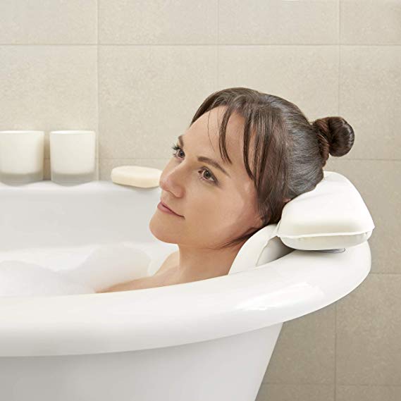 Valmars Premium Spa Bath Pillow. Super Soft, Durable featuring Non-Tearing Technology. Ergonomic Head and Neck Cushion with Extra-Padding. Storage Box and Natural Konjac Sponge Included.