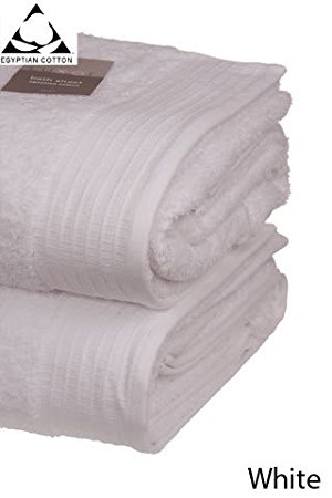 Pair of WHITE Bath Sheets, Prestige 'Luxor' Egyptian Cotton 650gsm, 150cm x 100cm