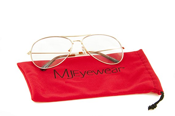 MJ Eyewear Classic Tear Drop Aviator Glasses Clear Lens Metal Frame