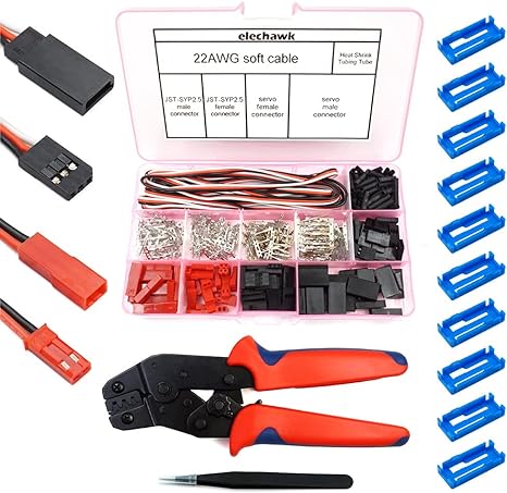 55 Sets Servo Plug Male Female Connector Crimp Pin Cable Kit with Crimping Tool Compatible JST SYP Futaba for Hitec Spektrum RC