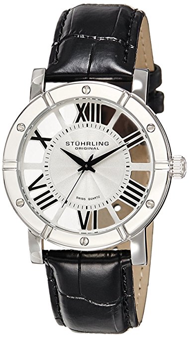 Stuhrling Original Men's 881.01 Winchester Swiss Quartz Black Genuine Leather Strap Watch