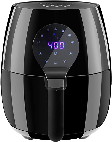 Elite Gourmet EAF5317D Digital 5.3Qt Hot Air Fryer 7 Menu Functions 1350W Oil-Less Healthy Cooker, Timer & Temperature Controls, PFOA/PTFE Free, Black