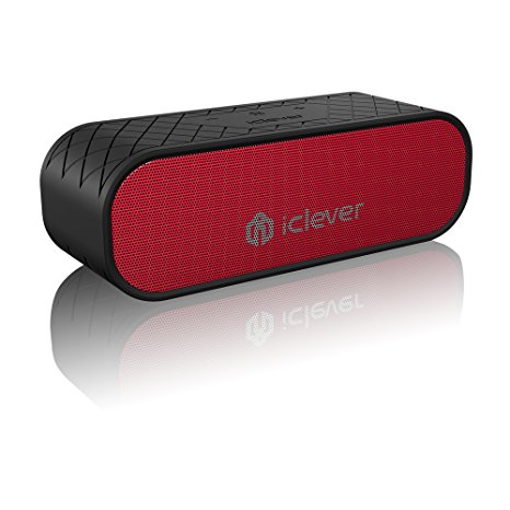 Bluetooth Speakers, iClever Wireless IPX5 Waterproof Speaker(Bluetooth 4.2 , 20W Dual-Driver, 12H Playtime. Bulit-in Mic) with Two Subwoofers for iPhone, iPad, Samsung, Echo, Nexus, HTC, Laptops and More, Red