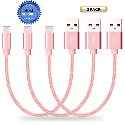 SGIN iPhone Cable, 3Pack 8 inches Short Nylon Braided Cord Lightning Cable Certified to USB Charging Charger for iPhone 7,7 Plus,6S,6,SE,5S,5,iPad,iPod Nano 7 - Pink