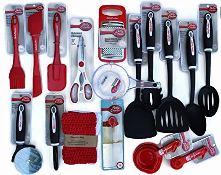 Betty Crocker Kitchen Gadgets, Cooking Utensils, Tools, Supplies, Essentials with Recipes, Hand-Made Cotton Dish Cloths and BONUS Betty Crocker Cake Tester, 18-piece Set