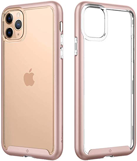 Caseology Skyfall, iPhone 11 Pro Case Clear Back, Transparent, Pink Bumper, Designed for iPhone 11 Pro (Rose Gold)