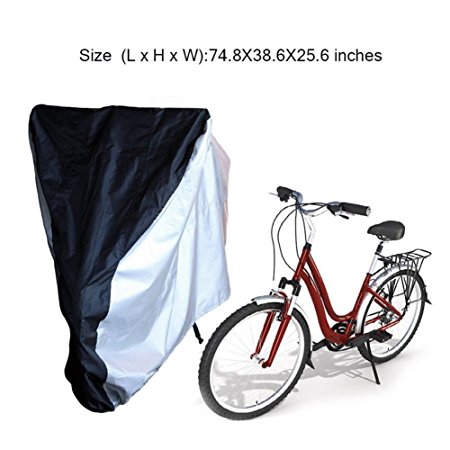 Bike Cover - LotFancy Waterproof Bicycle Storage Cover Outdoor Dust Wind Proof for Mountain Road Exercise Sport Bike, Black & Silver