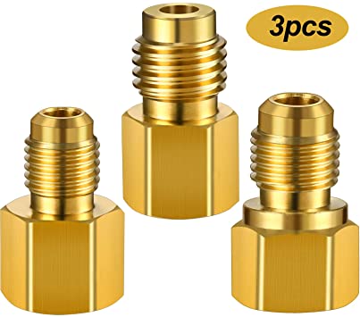 3 Pieces R12 R22 to R134A Adapters 6015 R134A Brass Refrigerant Tank Adapter to R12 Fitting Adapter 1/2 Female to 1/4 Male Flare Adaptor Valve Core 6014 Vacuum Pump Adapter 1/2 Male to 1/4 Female