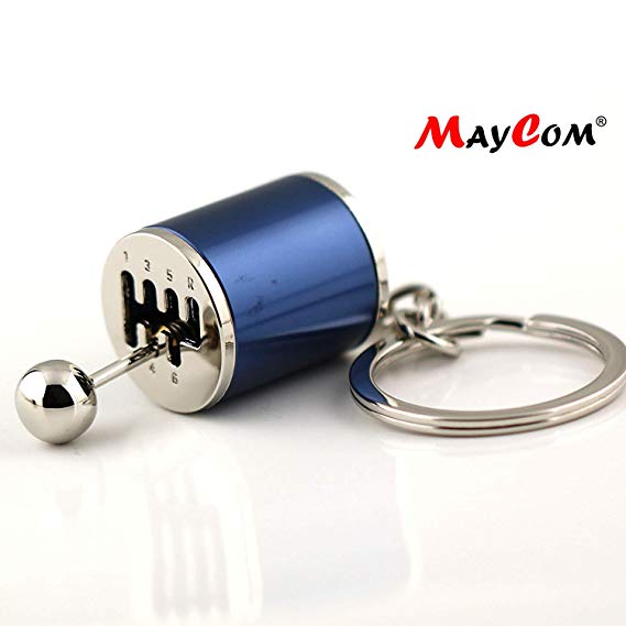 Maycom Creative Auto Part Model Gear Box Keychain Six-Speed Manual Transmission Shift Lever Keyring Key Chain Ring Keyrings Keyfob (Navy Blue)