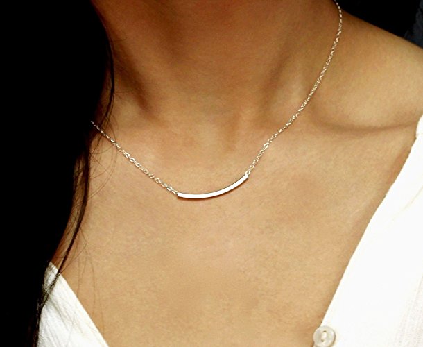 Bar Curved Tube Necklace, Delicate Thin Curved Bar Necklace 14k Gold fill, 925 Sterling Silver, 14k Rose Gold Layering Necklace / Simple Everyday Necklace