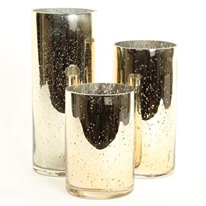 Koyal Wholesale Gold Mercury Glass Cylinder Vases Set of 3 for Flowers, Floating Candles, Centerpiece Wedding Decor