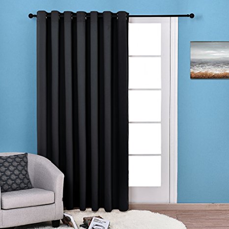 NICETOWN Autumn / Winter Grommet Top Thermal Insulated Extra Wide Solid Blackout Curtain / Drape For Patio door (One Panel,W100" x L84",Black)