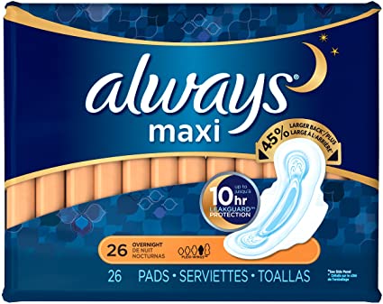 Always Maxi Pads with Flexi-Wings, Overnight, 26 Count