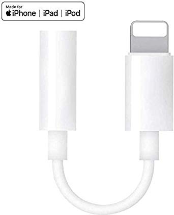 Lightning to 3.5mm Headphone Jack Adapter for iPhone(Apple MFI Certified),Connector Aux Audio Earphone Stereo Cable for iPhone 11 Xs Max XR X 8 7 6 Plus Support Music Control Function & iOS 12-White