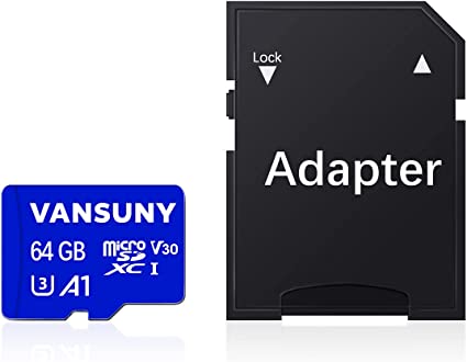 Vansuny 64GB Micro SD Card microSDXC Memory Card with SD Adapter A1 App Performance V30 4K Video Recording C10 U3 Micro SD for Phone, Security Camera, Dash Cam, Action Camera