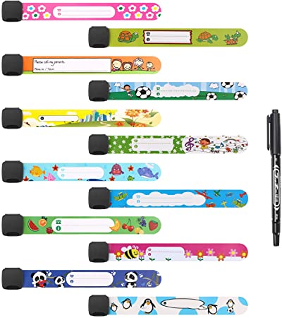 Vicloon 12 Pcs Child Safety ID Wristband, Kids ID Bracelet with Non Fading Pen for Children Emergency Bracelet, Anti Lost Child ID Bands Waterproof Reusable for Children Boys Girls Toddler Baby