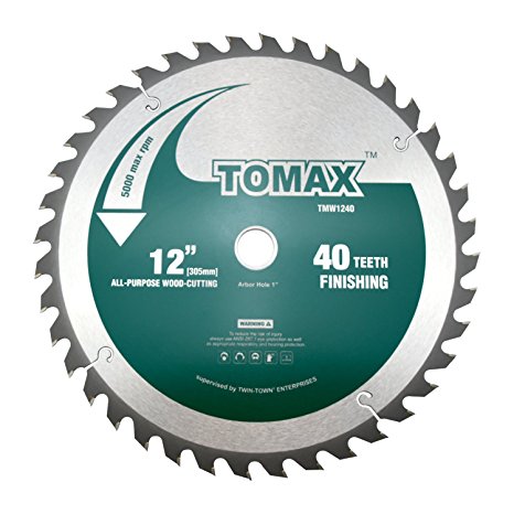 TOMAX 12-Inch 40 Tooth ATB Finishing Saw Blade with 1-Inch Arbor