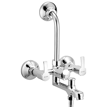 ALTON AXN9490 Brass 3-IN-1 Wall Mixer With Provision For Over Head Shower and Hand Shower with125mm Long Bend Pipe (Chrome)