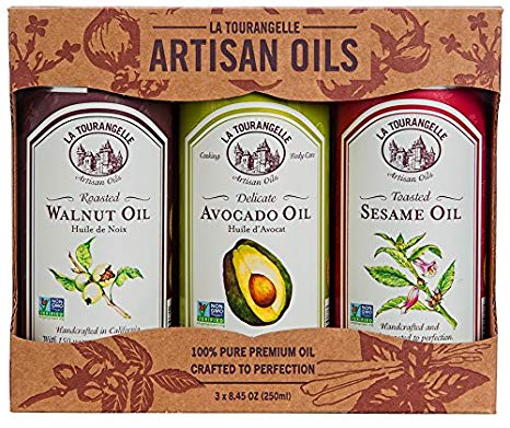 La Tourangelle Favorites Trio of Oils - Roasted Walnut Oil, Avocado Oil, Toasted Sesame Oil Gift Set - 3 x 8.45 Fl. Oz.