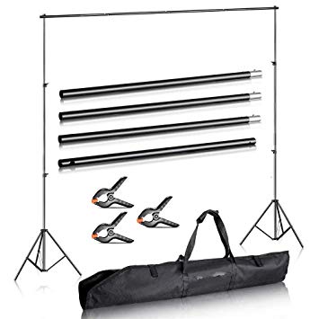 Duramex (TM) Photography 10' Wide x 7' FT High Background Stand with Bag for Backdrop Muslin Paper with Two Stands, Metal Crossbar in 4 Sections for Photo Video