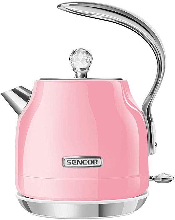 Sencor SWK44RD Elegant 1.2L Crystal Electric Kettle with 360 Degree Swivel Power Cord Base and Anti Drip Spout, Coral Red