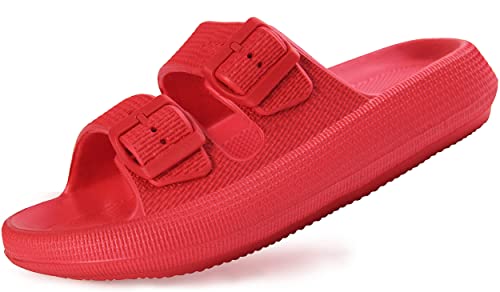 Weweya Pillow Slippers for Women and Men - Cloud Slides - Double Buckle Adjustable - EVA Flat Sandals