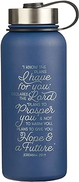 Christian Art Gifts Large Stainless Steel Double Wall Vacuum Sealed Insulated Water Bottle for Women, Men & Grads: I Know the Plans - Jer. 29:11 Inspiring Bible Verse, Leak/Spill-proof, Blue, 32 oz.