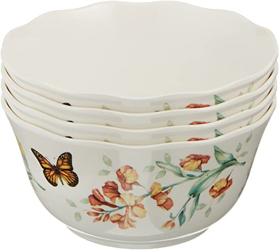 LENOX 856406 Butterfly Meadow Melamine 4-Piece Bowl Set, 1.3 LB, White