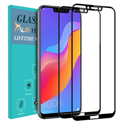 Tauri [2 Pack] for Huawei Honor Play Screen Protector Tempered Glass [Full Coverage] [9H Hardness] [Bubble Free] Protective Film - Black