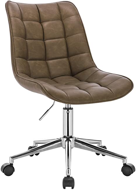 WOLTU Work Stool Office Chair Desk Chair Roll Stool Swivel,Height Adjustable, Faux Leather,Brown,BS78br