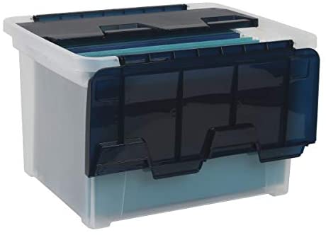 Office Depot Wing-Lid Letter/Legal Plastic Storage Box, 8.75 Quart, Clear/Navy Blue, 139557