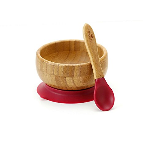 Avanchy Baby Feeding Bamboo Spill Proof Stay Put Suction Bowl   Baby Spoon - Great Baby Gift Set, Magenta