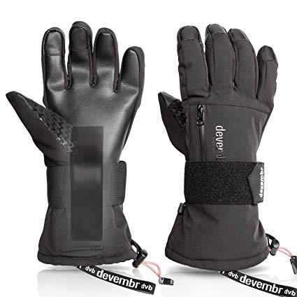 Ski Gloves Waterproof,devembr Warm Snowboard Gloves with Wrist Guard,Black/Gray