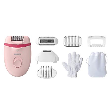 Philips Satinelle Essential Epilator, Corded Hair Removal with 5 Accessories, Including Trimming and Shaver Heads, BRE285/00