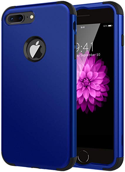 BENTOBEN iPhone 7 Plus Case, iPhone 7 Plus Phone Case Blue, 3 in 1 Heavy Duty Hybrid Hard PC Back Shockproof Protective Soft Silicone PC Bumper Durable Boys Cover for iPhone 7Plus 5.5 Inch, Navy Blue