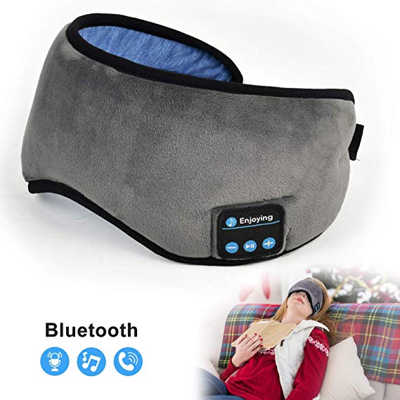 Sleep Headphones, Bluelark Adjustable Sleep Mask with Bluetooth Headphones Music Travel Wireless Sleeping Eyemask Headset Built-in Speakers Microphone Handsfree Washable Headband, Long Playtime, Grey