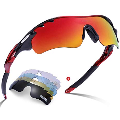 Polarized Sport Sunglasses - Carfia UV400 Cycling Glasses for Men Women Lightweight Cool Frame with 5 lens