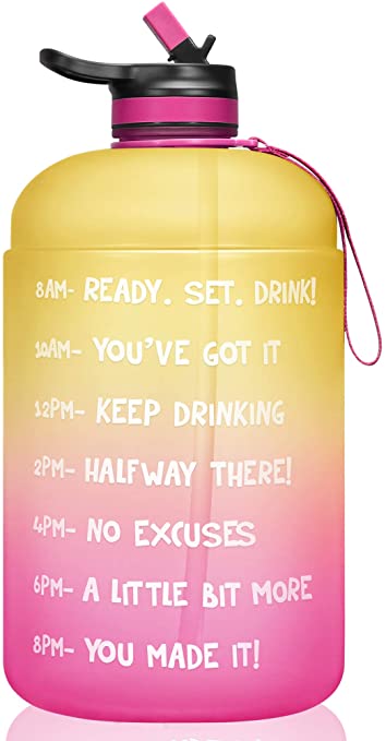 VUP 1 Gallon/128oz Motivational Water Bottle with Time Marker & Straw, BPA Free Leakproof Large Water Bottle Jug for Fitness Gym Camping Outdoor Sports