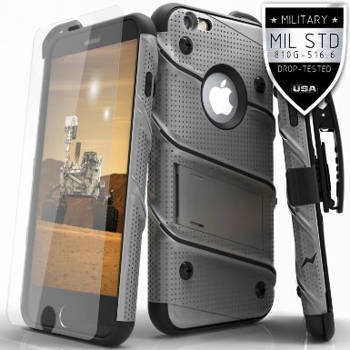Zizo Bolt Cover For iPhone 6 Plus 6s Plus 5.5in [.33mm 9H Tempered Glass Screen Protector] Dual-Layered [Military Grade] Case Kickstand Holster Belt - Retail Packaging - Gray/Black Bolt