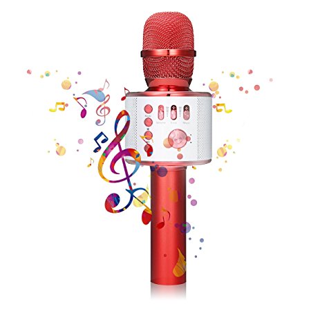 Wireless Karaoke Microphone, NASUM 3-in-1 Wireless Bluetooth Karaoke Recoding Microphone and Speaker, for Singging, Karaoke, Recording,Music Playing, for PC/ Phone, Android /IOS, Red