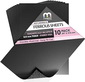 Self Adhesive Rubber Steel Ferrite Ferrous Sheet/Roll for Magnetic Movement Trays and Magnet Displays (10 x A4 Sheet (297 x 210mm))