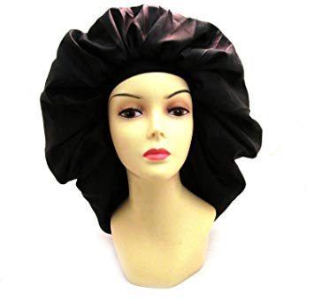 Dream Super Jumbo Night & Day Cap - Black, Satin, fabric, elastic band, cotton, holds hair in place, large, extra large, one size fits all, sleep cap, comfortable, soft material
