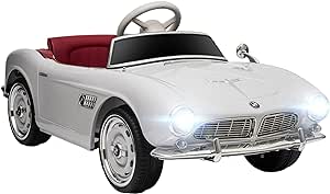 HOMCOM Voiture électrique pour Enfant, Licence BMW 507, Style rétro Vintage, 12V, Vitesse Max. 5 km/h, télécommande, Effets sonores et Lumineux, Blanc