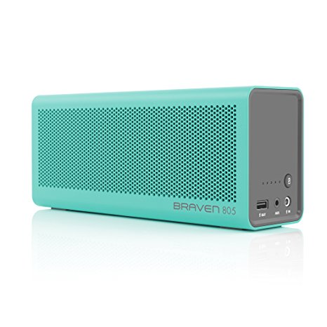 BRAVEN 805 Portable Wireless Bluetooth Speaker [18 Hour Playtime] Built-In 4400 mAh Power Bank Charger - Teal / Gray