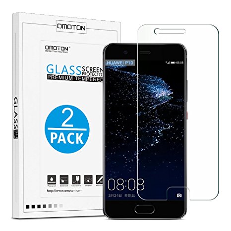 OMOTON Huawei P10 Screen Protector [2 Pack]- [9H Hardness] [Crystal Clear] [Bubble Free] Tempered Glass Screen Protector for Huawei P10