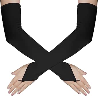 Fingerless Over Elbow Gloves, Long Fingerless Satin Opera Gloves Soft Stretchy Spandex Adult Size Cosplay Gloves