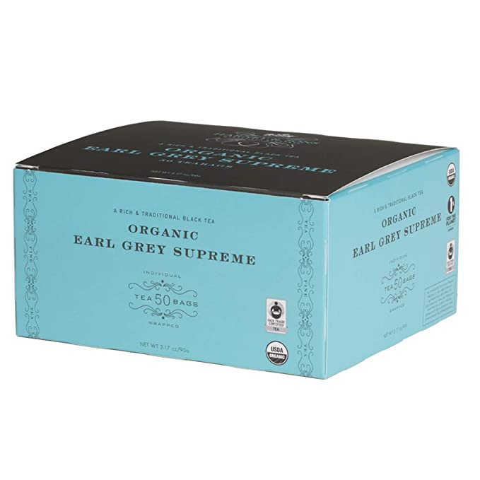 Harney & Sons Organic Earl Grey Supreme Teabags, 50 Count Box, Foil-Wrapped Teabags
