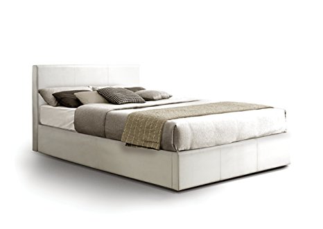 Ottoman Double Storage Bed Upholstered in Faux Leather, 4ft 6, White